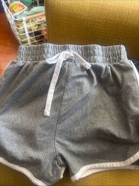 Girls Gray Athletic Shorts with White Trim and Drawstring